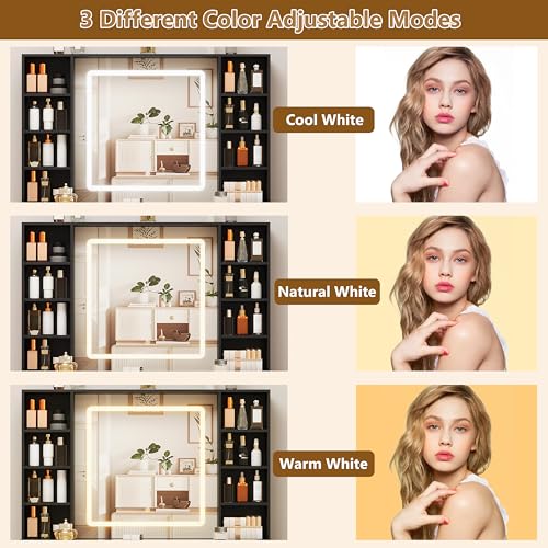 White Vanity Desk with Lighted Mirror and Glass Top N59081