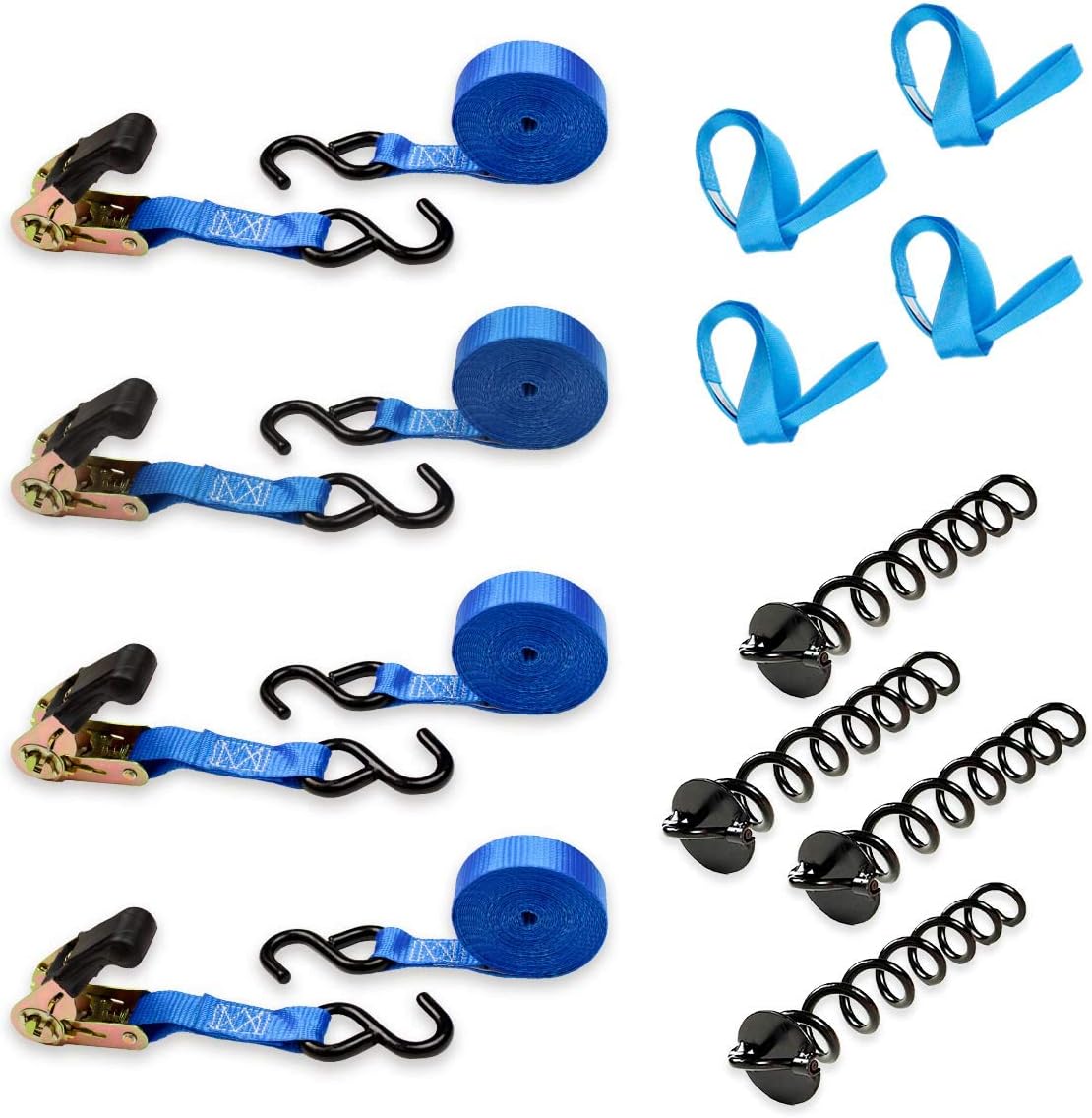 Heavy-Duty Ground Anchor Kit with 4 Anchors, 4 Ratchet Straps, and 4 Soft Loops A641876