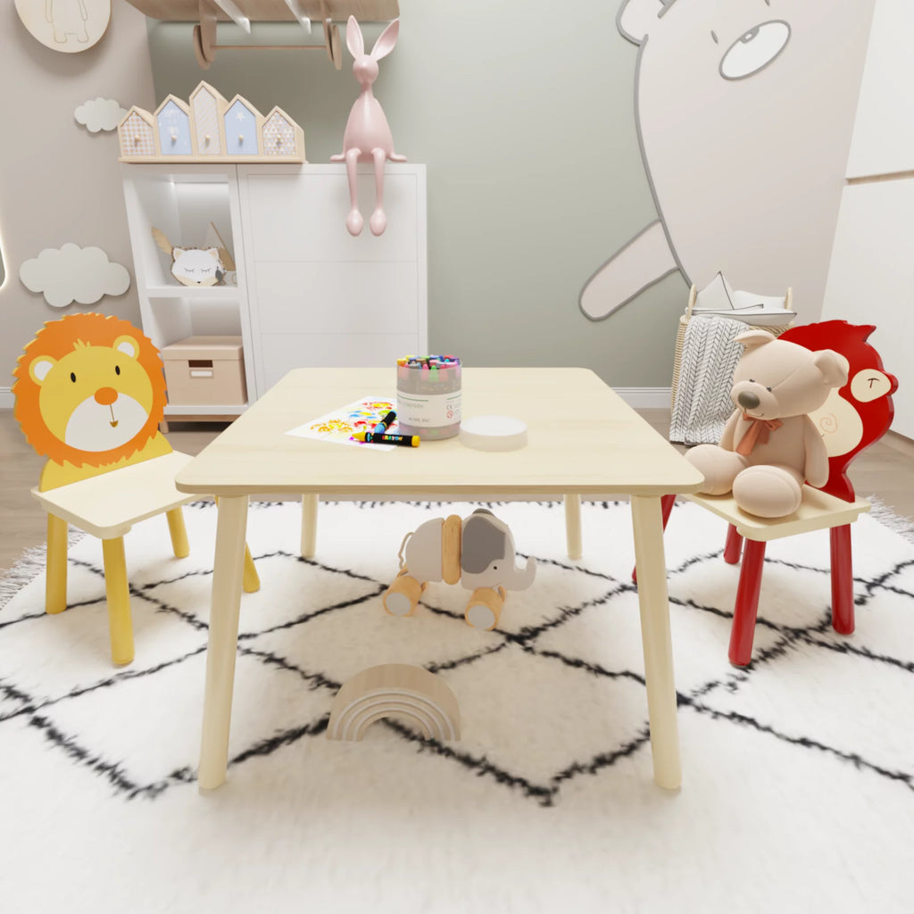 Kids Table and 2 Chairs Set 3-Piece Toddler Wooden Activity Play Table Set D675440