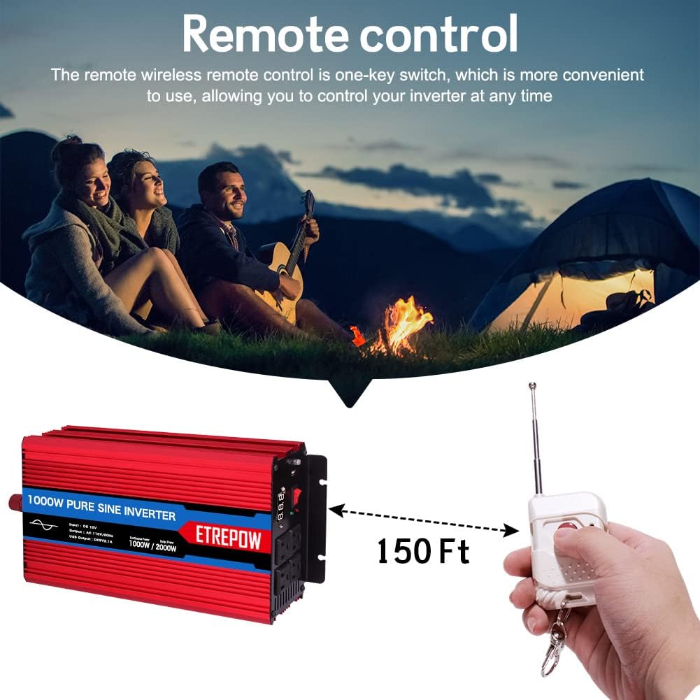 1000 Watt Pure Sine Wave Power Inverter 12V DC to 110V AC Q203