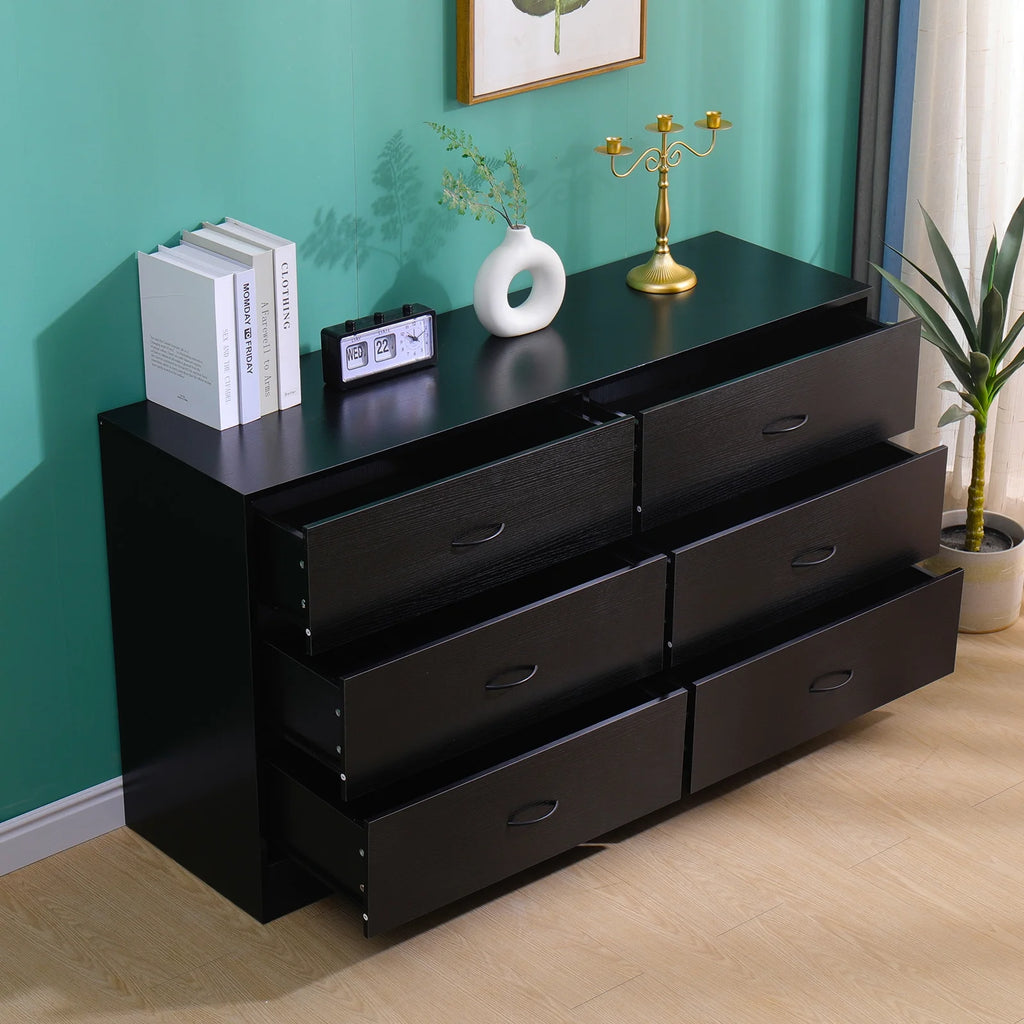 Black 6 Drawer Wood Dresser P40238