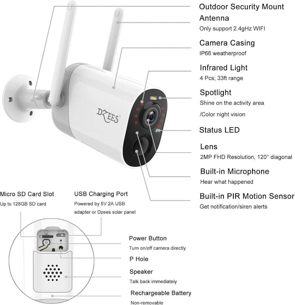 Solar Security Camera Wireless Outdoor with Siren and Spotlight V84052