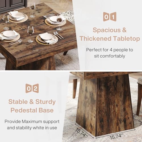 Square Dining Table for 4, 31.5-Inch Pedestal Base Table Z822