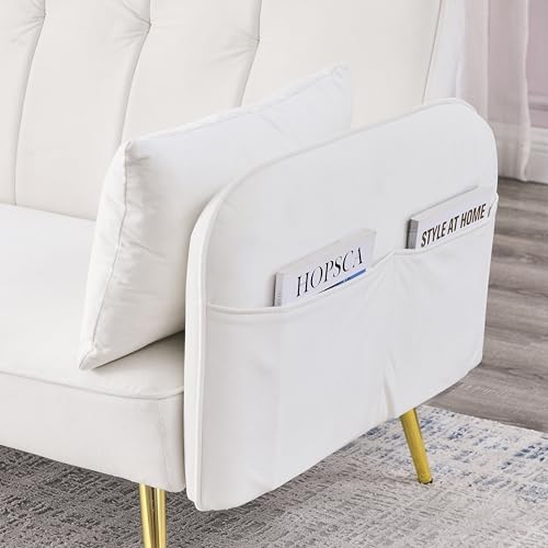 Black Linen Fabric Convertible Futon Sofa Bed with Adjustable Backrest and Metal Legs G732