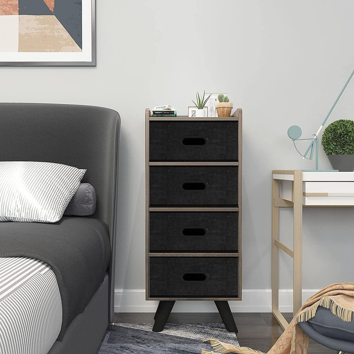 5 Drawers Wood Frame Storage Dresser with Removable Fabric Drawers Q723413