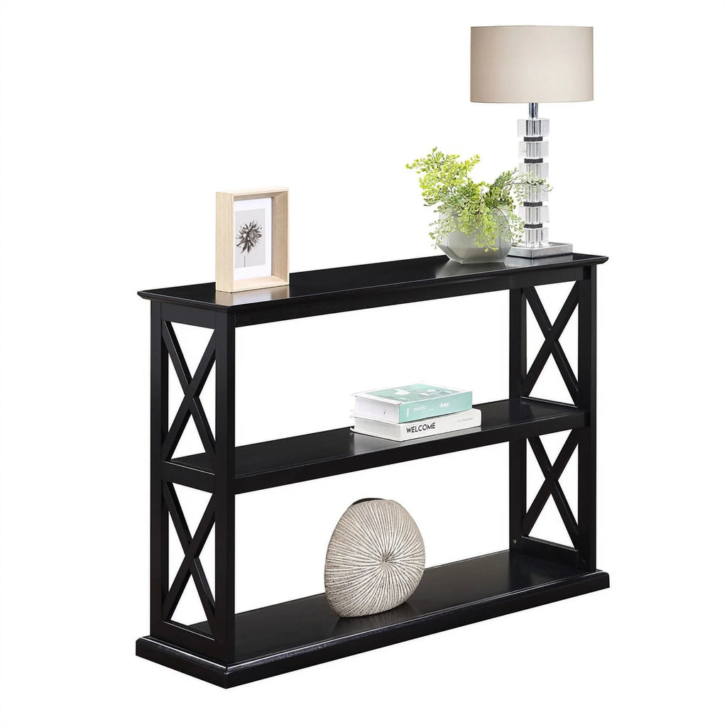 Black Wood Console Table with Shelves F342552
