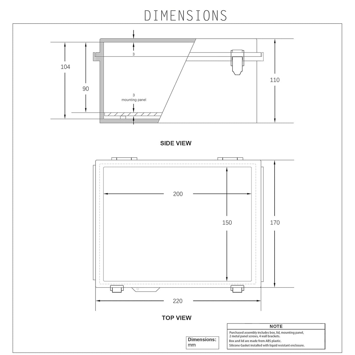 IP67 Waterproof Plastic Junction Box with Hinged Cover and Mounting Plate B694