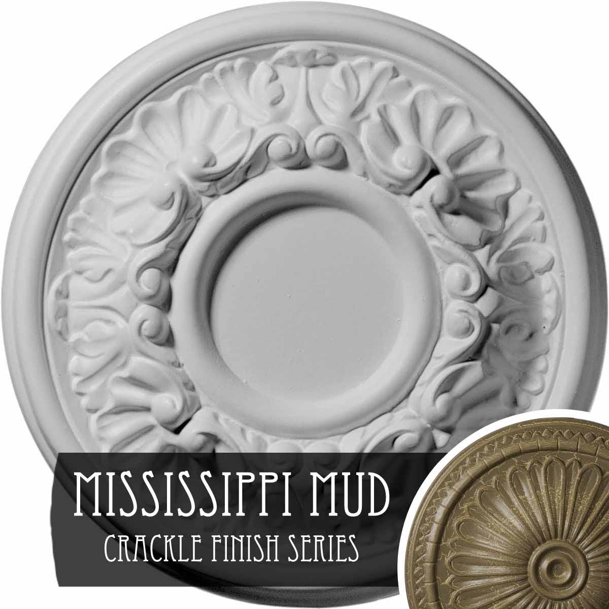 7 1/2x22OD x 1 1/8x22P Ceiling Medallion, Hand-Painted Mississippi Mud Crackle O90144