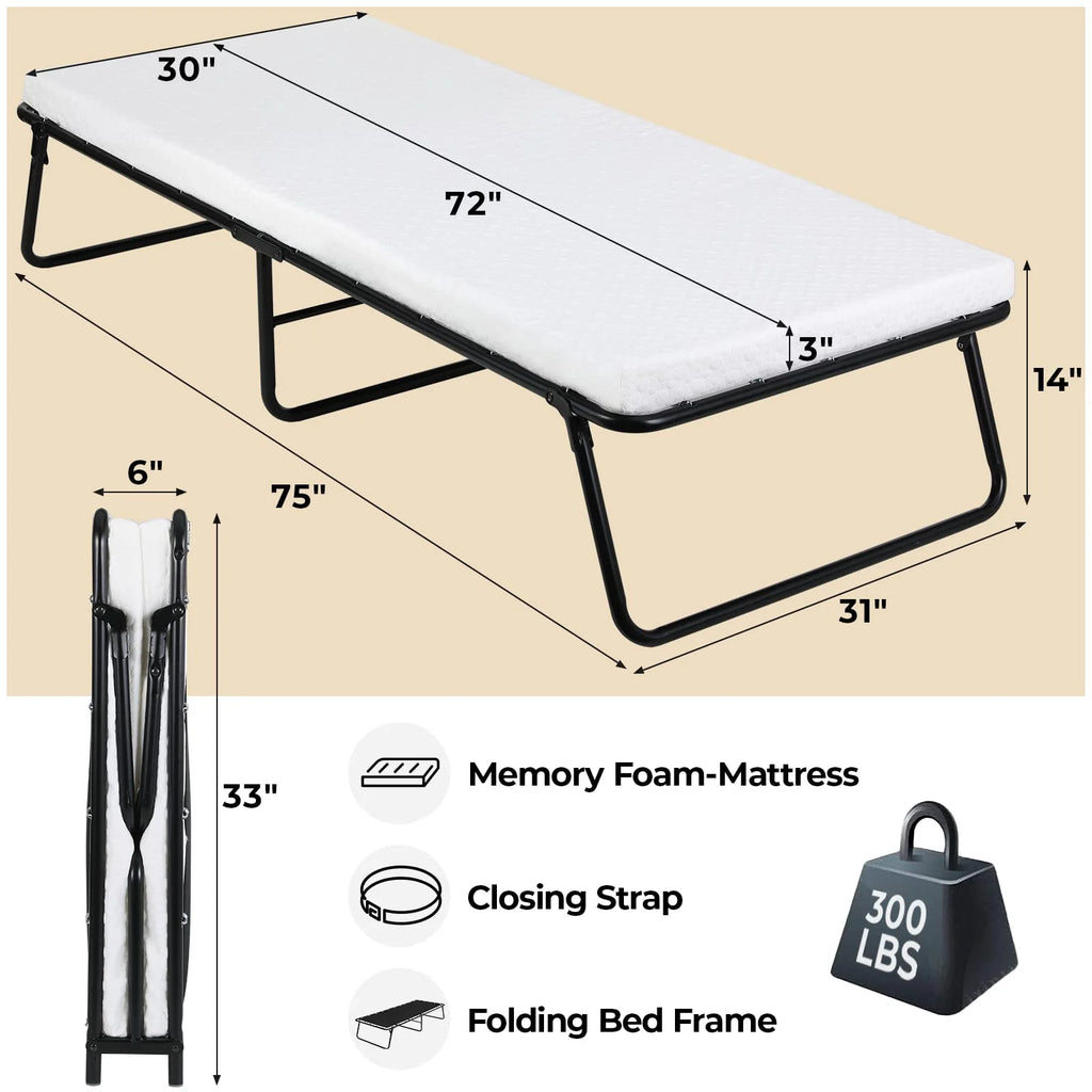 Folding Bed with Memory Foam Mattress V502
