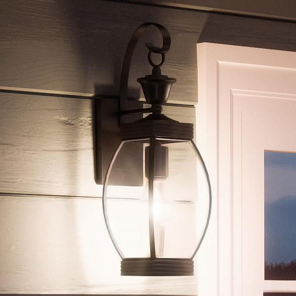 Colonial Outdoor Wall Light, 17"H x 5.5"W, Dark Medieval Bronze Finish, Beveled Glass F62634