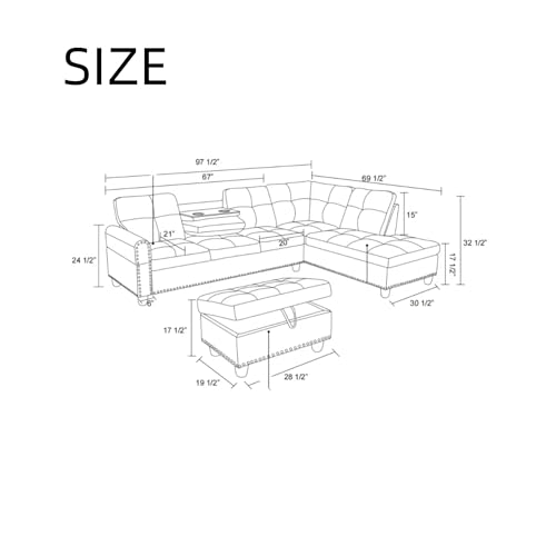 L Shaped Modular Sectional Sofa with Ottoman Storage, Gray Z818904