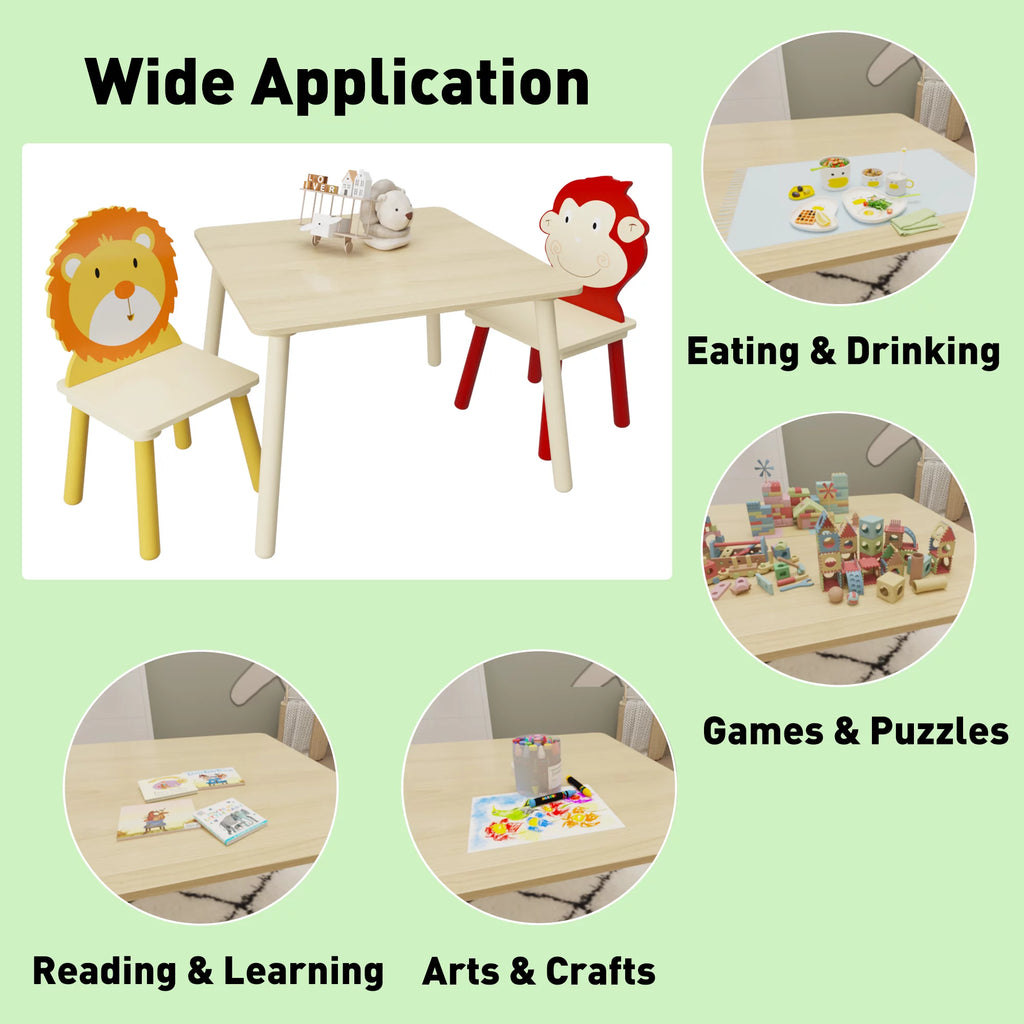 Kids Table and 2 Chairs Set 3-Piece Toddler Wooden Activity Play Table Set D675440