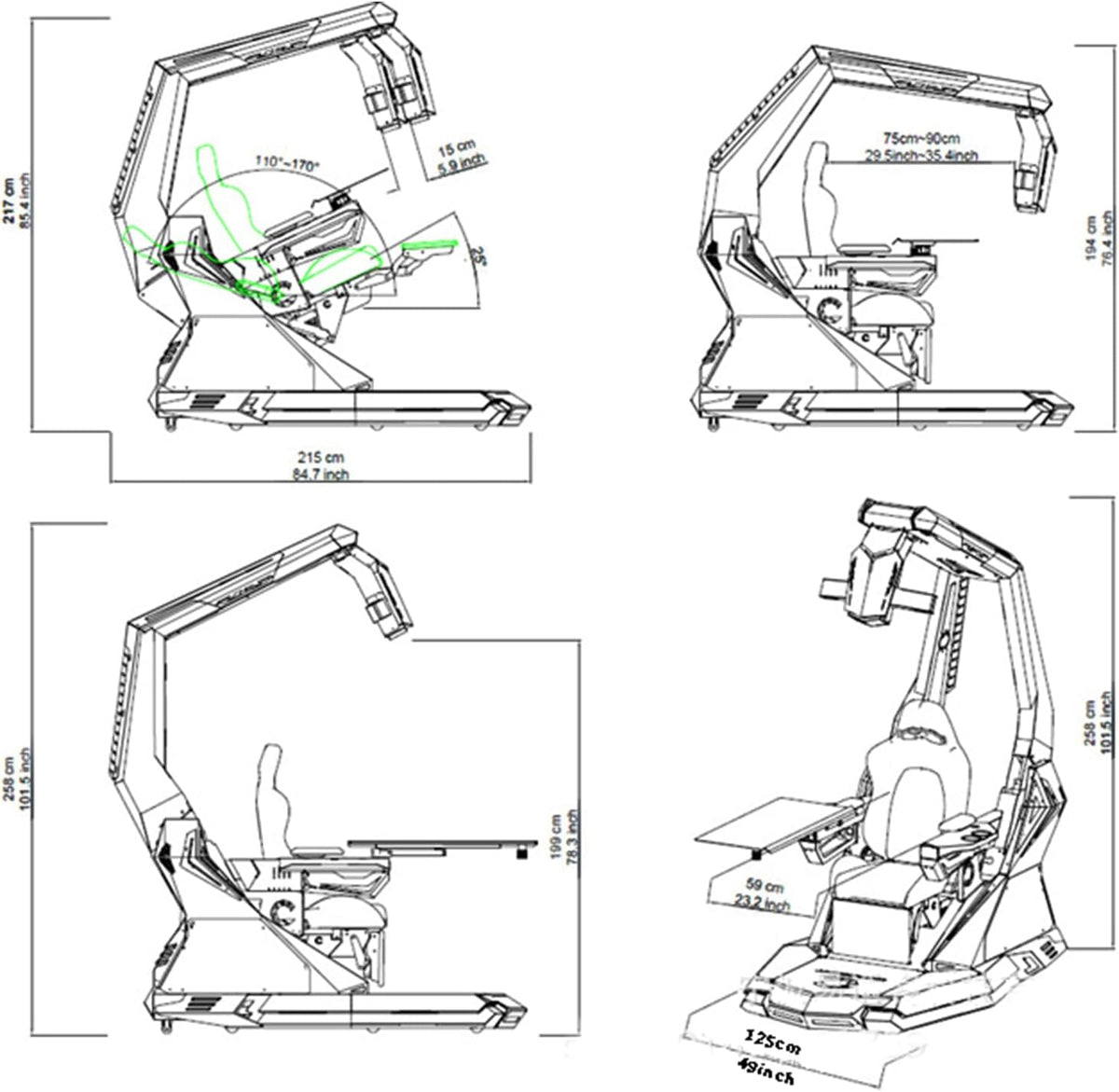 Ergonomic Game Chair with Pedals and Massage T8890
