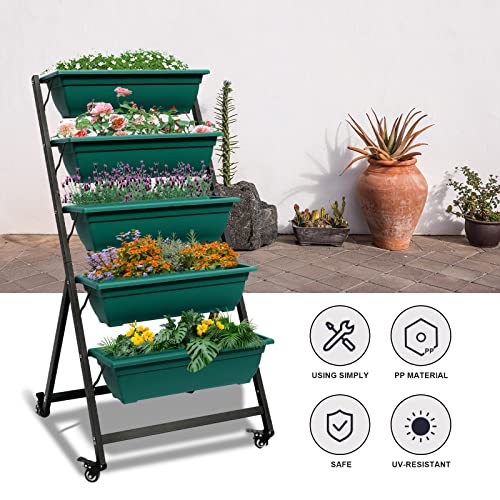 Green Vertical Garden Planter with 5 Boxes and Wheels B614503