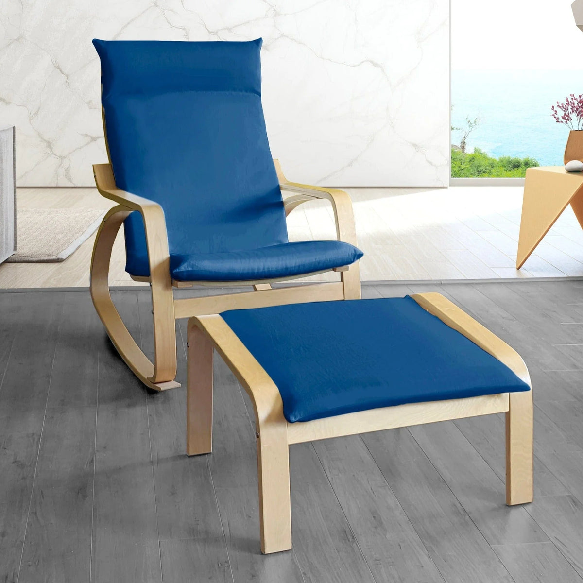 Navy Blue Velvet Chair and Ottoman Covers F41785