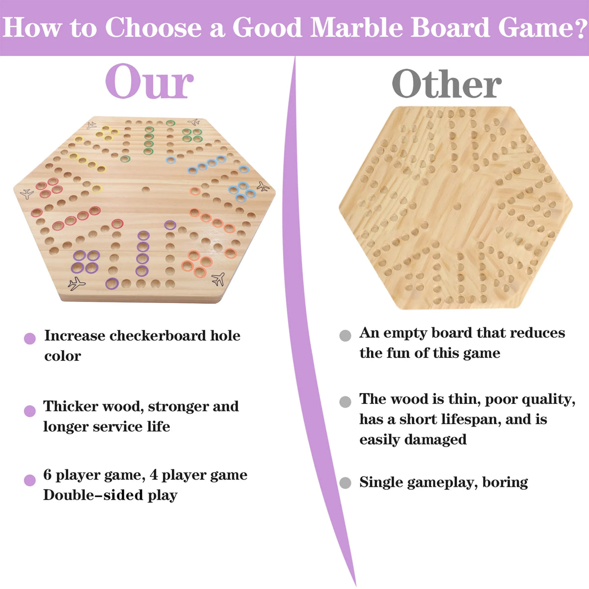 Double Sided Painted Wooden Fast Track Board Game for 6 and 4 Players 6 Colors 24 Marbles 6 Dice (Oak) J82652