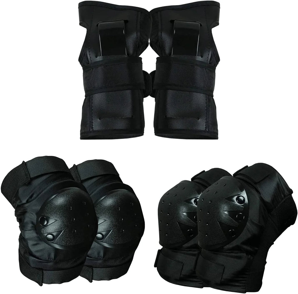 Black Helmet Skateboard Helmet Elbow Knee Wrist Pad Combo F5619