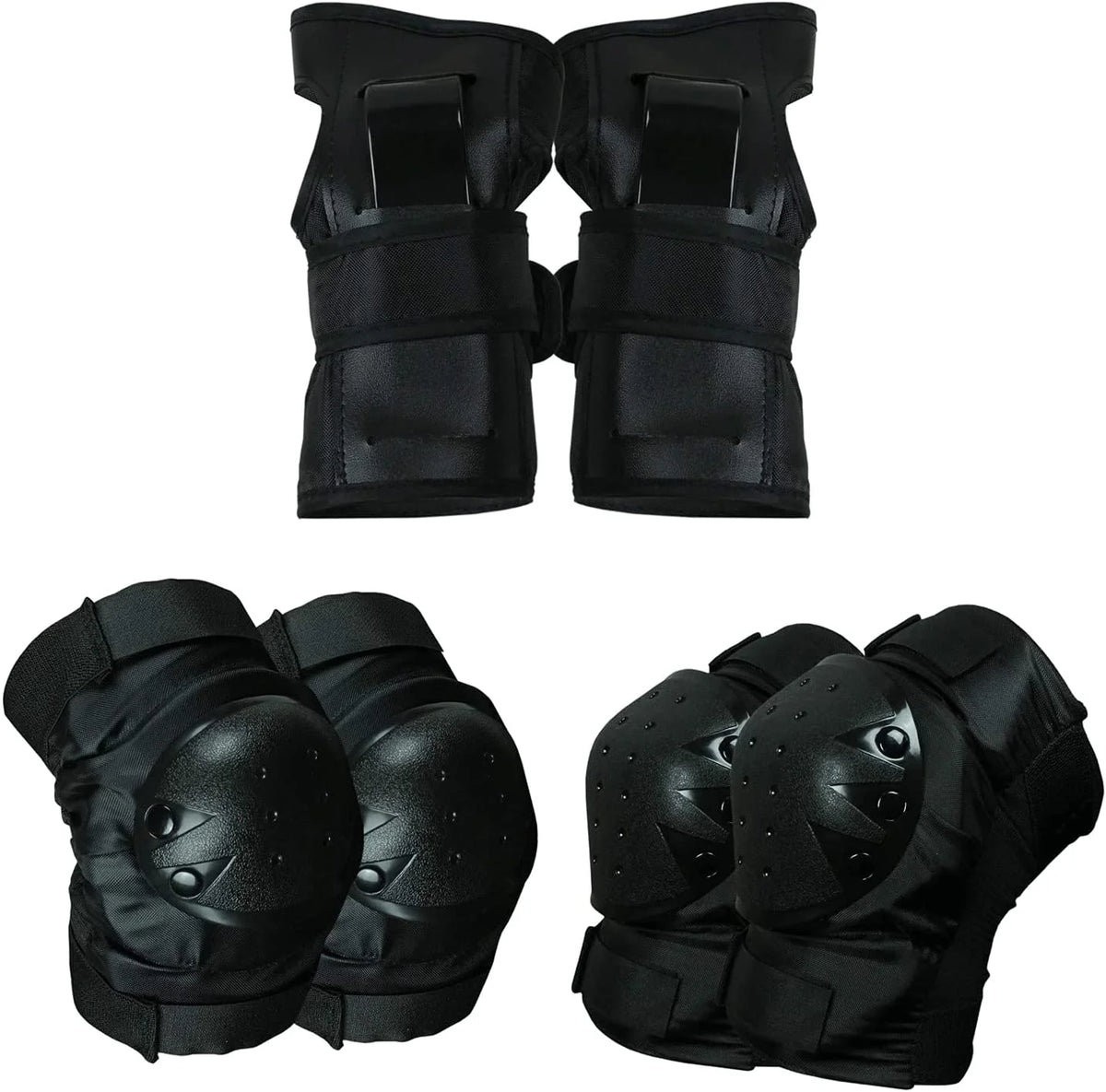 Black Helmet Skateboard Helmet Elbow Knee Wrist Pad Combo F5619