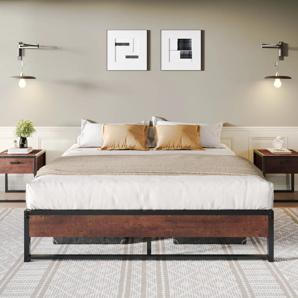 Brown King Size Metal Platform Bed Frame with Underbed Storage I276986