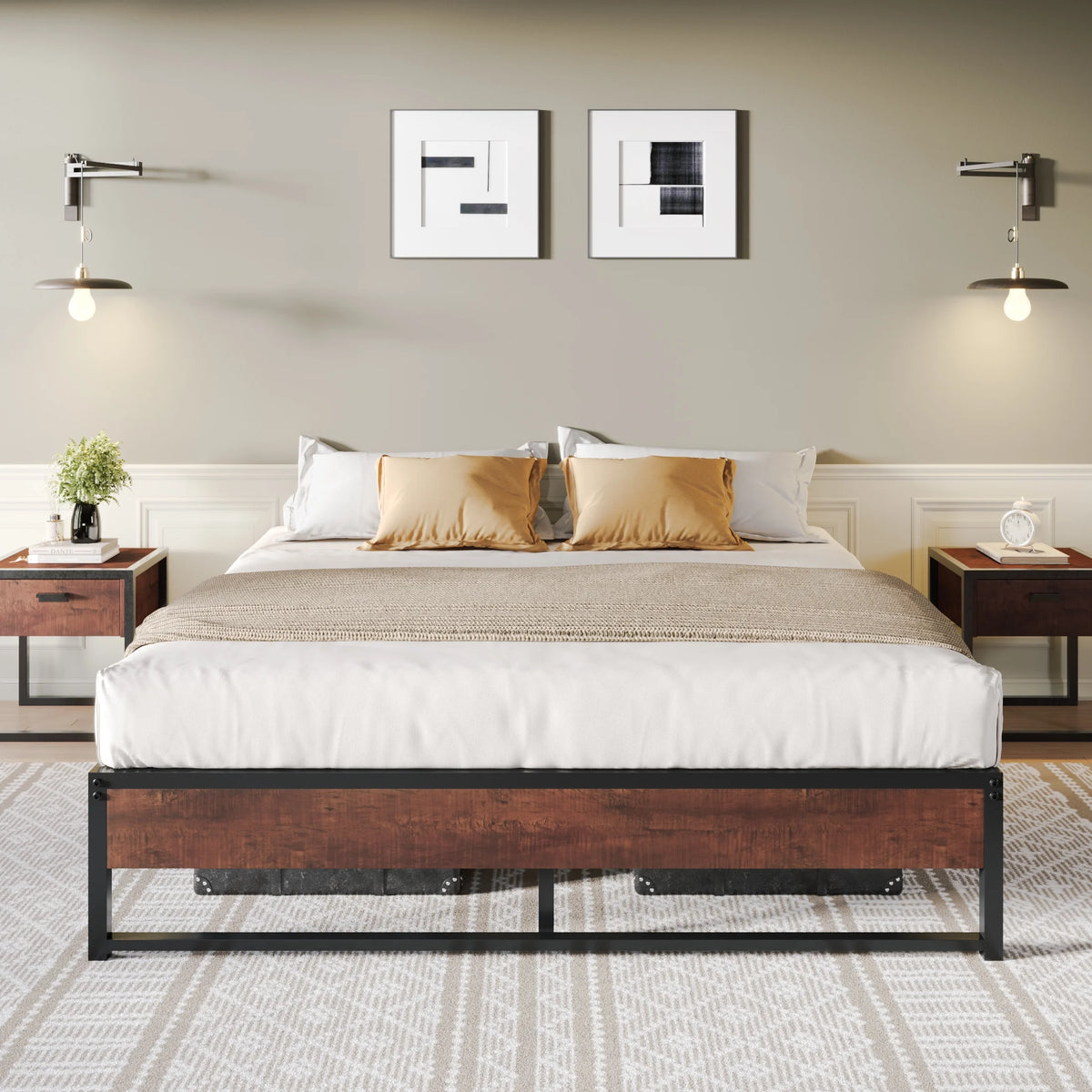 Brown King Size Metal Platform Bed Frame with Underbed Storage I276986