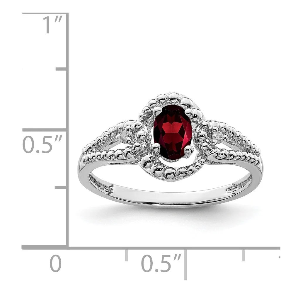 925 Sterling Silver Oval-Cut Garnet and Diamond Engagement Ring Size 10 K779356
