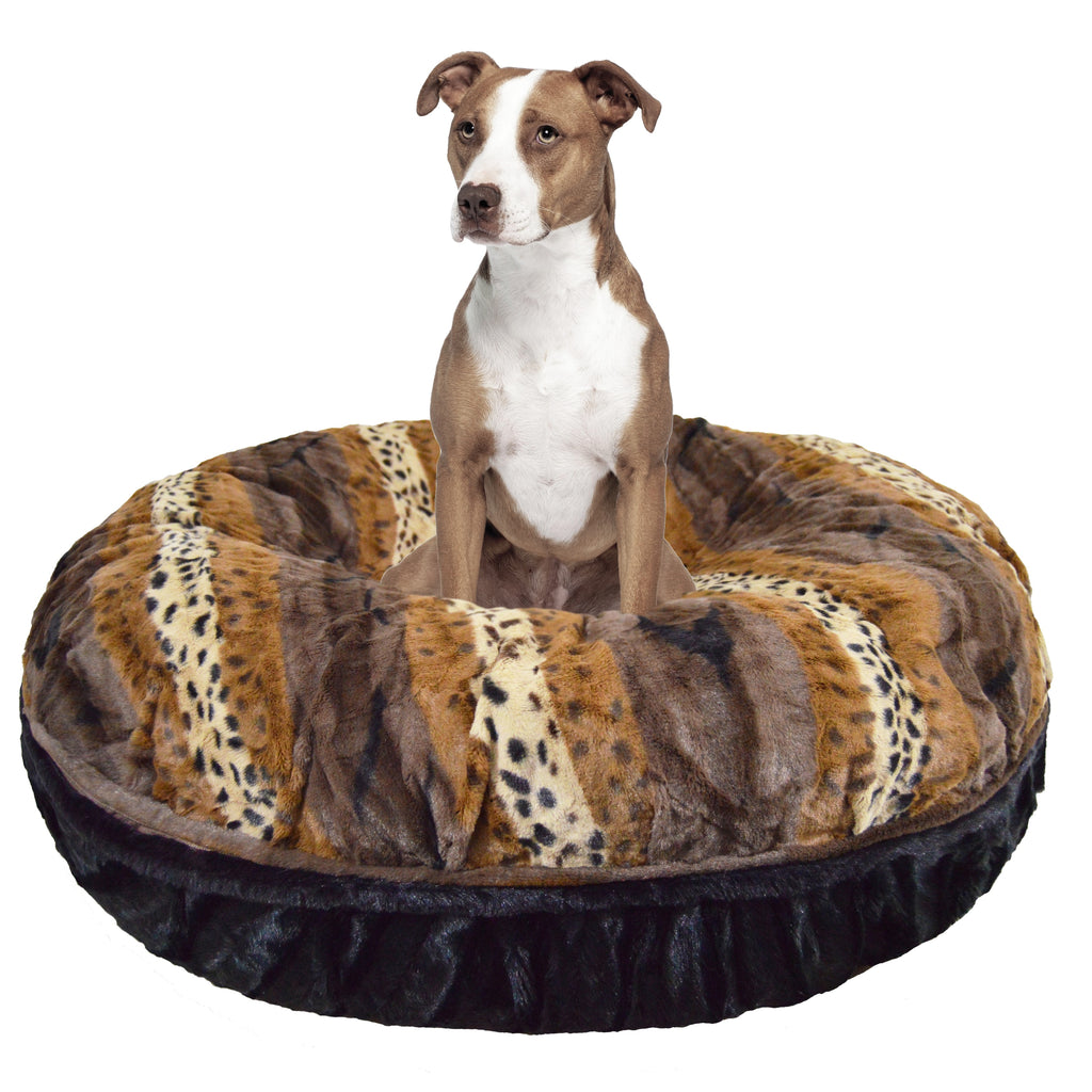 Black Puma Extra Plush Faux Fur Bagel Pet Bed J560389