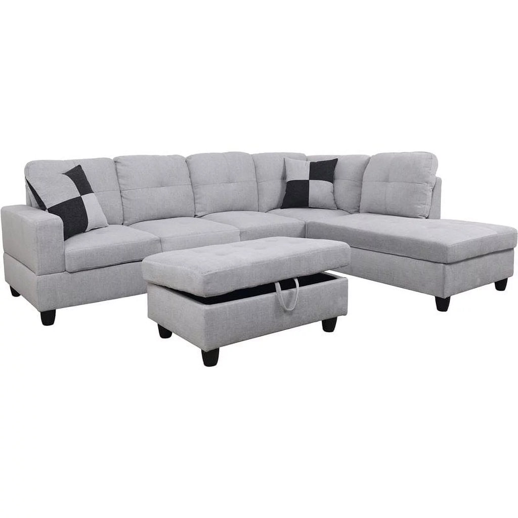 Gray White Sectional & Ottoman S52396