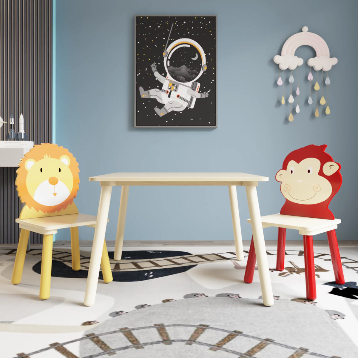 Kids Table and 2 Chairs Set 3-Piece Toddler Wooden Activity Play Table Set D675440