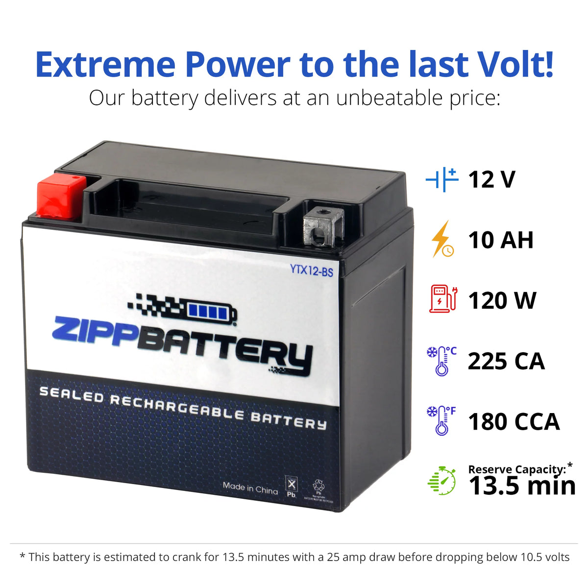 12 Volt 10 Ah 180 CCA Motorcycle Battery M59320