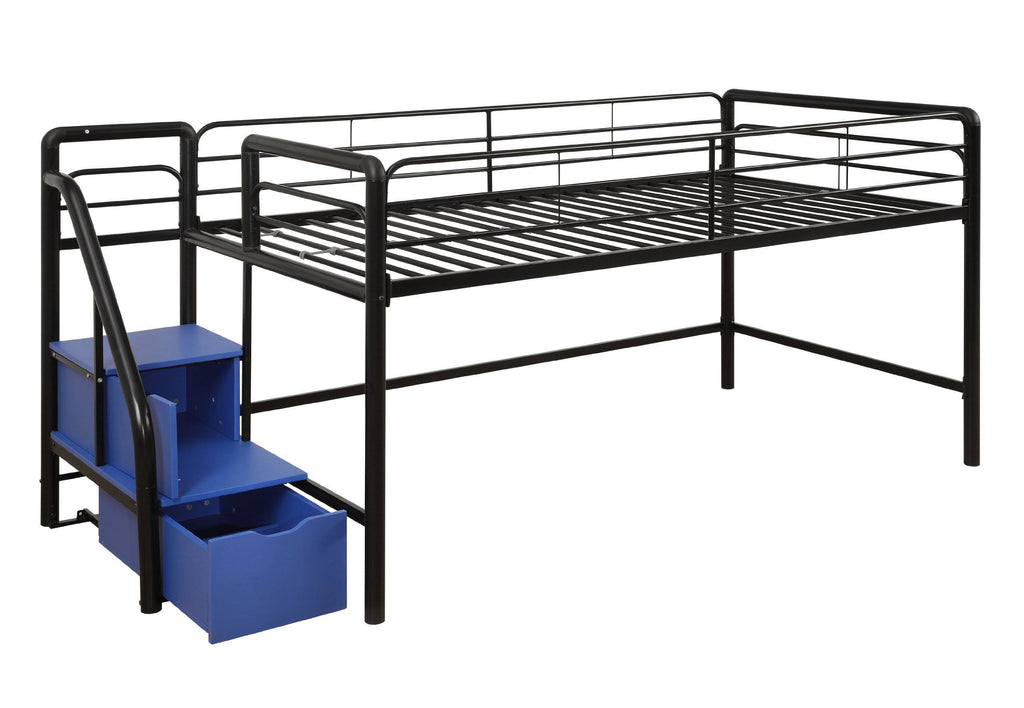 Black Junior Twin Loft Bed with Storage Steps C5921