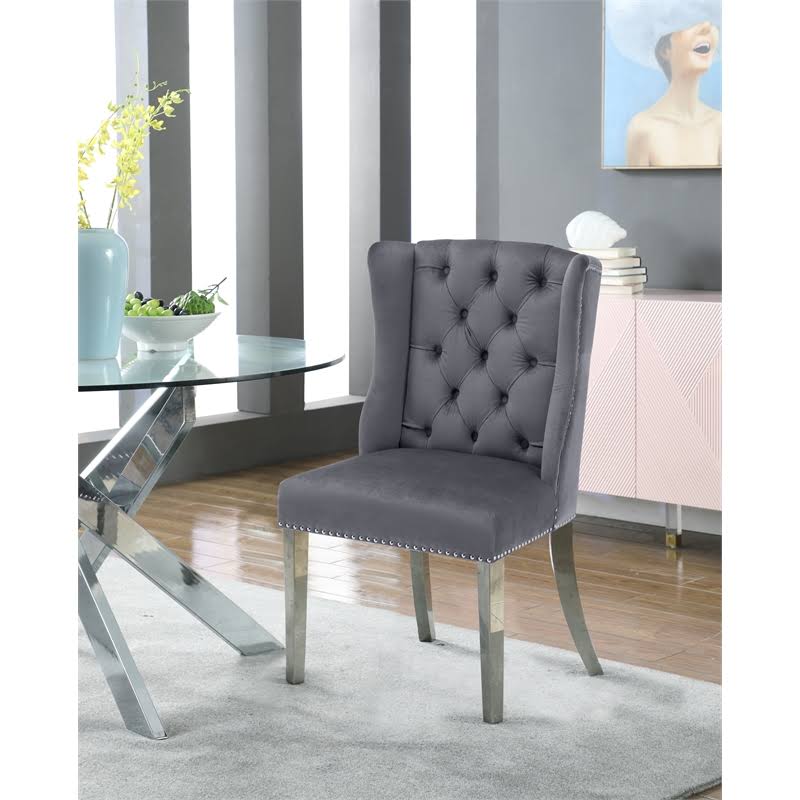 Grey Velvet Chrome Dining Chair (Set of 2) J551902