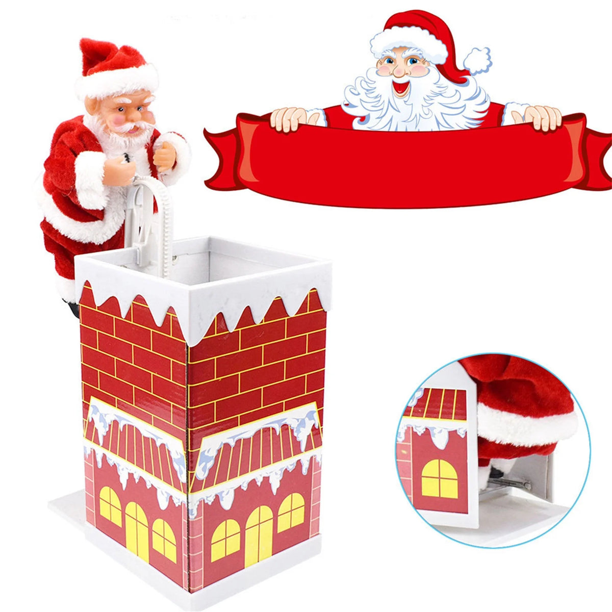 Electric Climbing Chimney Santa Claus Christmas Figurine Ornament Toy M45039