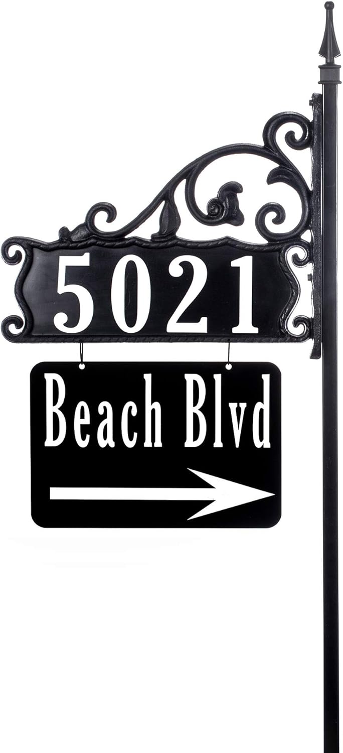Handcrafted Double-Sided Reflective Home Address Sign with 58” Pole M65593