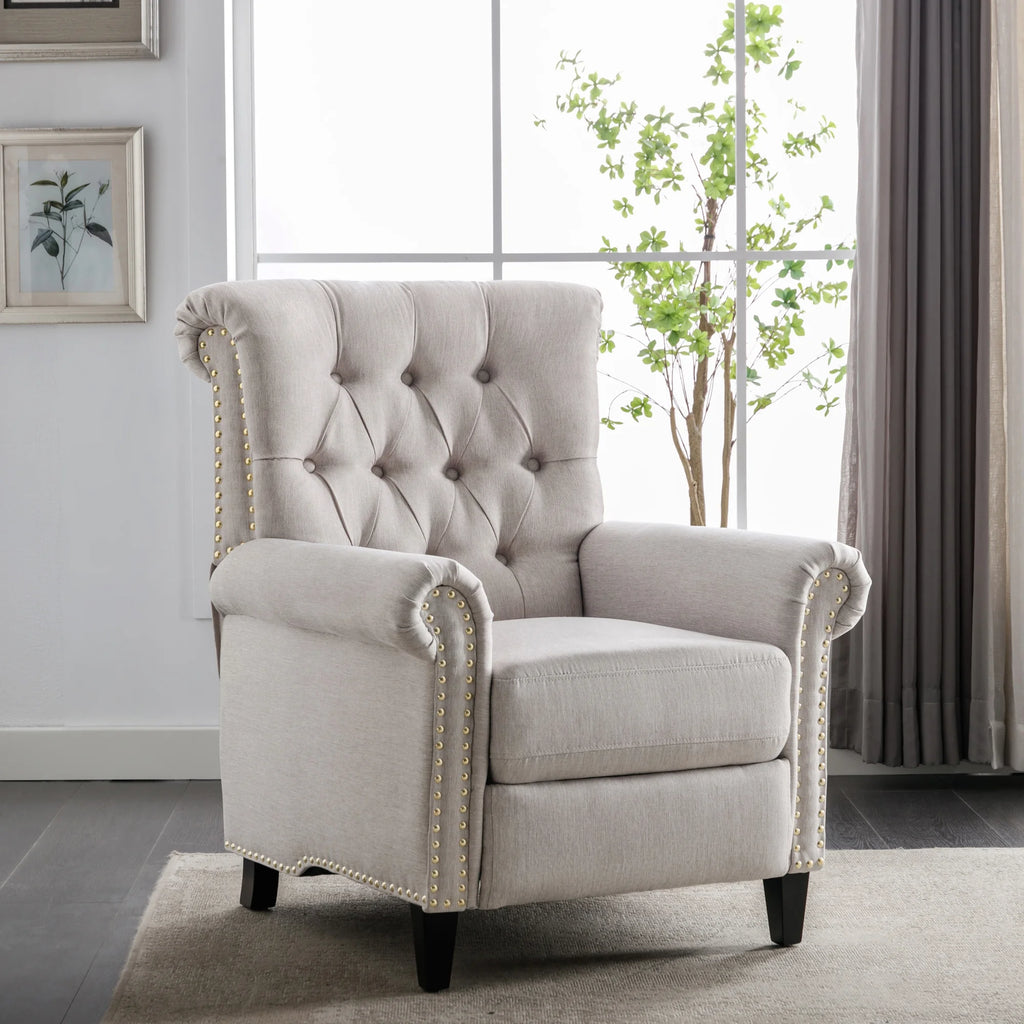 Tan Linen Tufted Recliner Single Sofa T79321