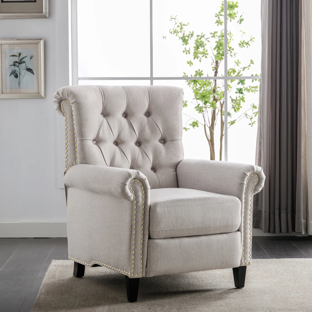 Tan Linen Tufted Recliner Single Sofa T79321