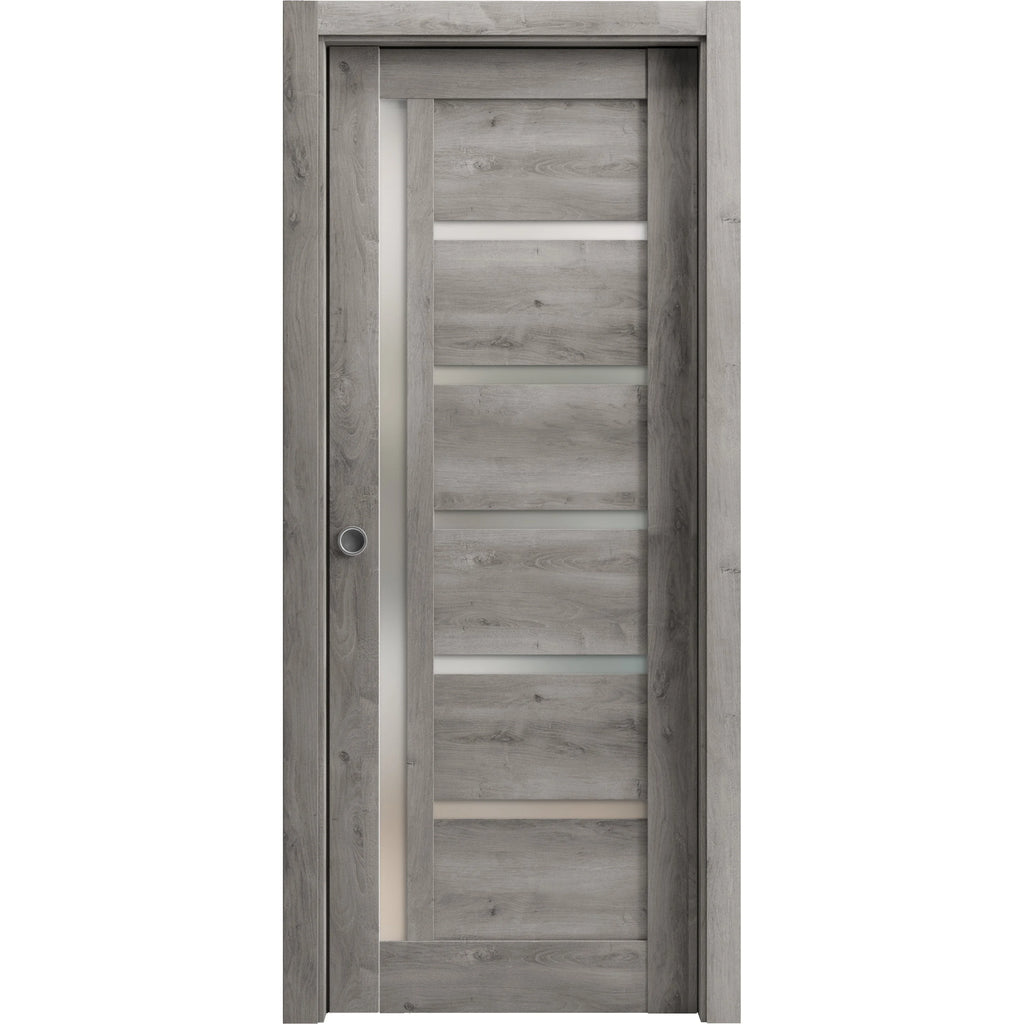 Sliding French Pocket Door 24 x 96 inches with Frosted Glass Solid Wood Interior Doors P724178