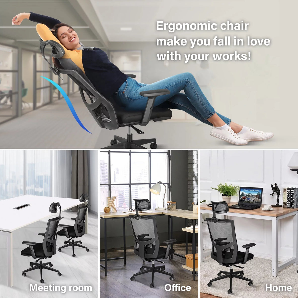 Black Ergonomic Mesh Office Chair with Wheels V7748