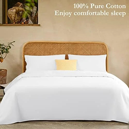 King Size 4 Piece Cotton Sheets Set, White G752