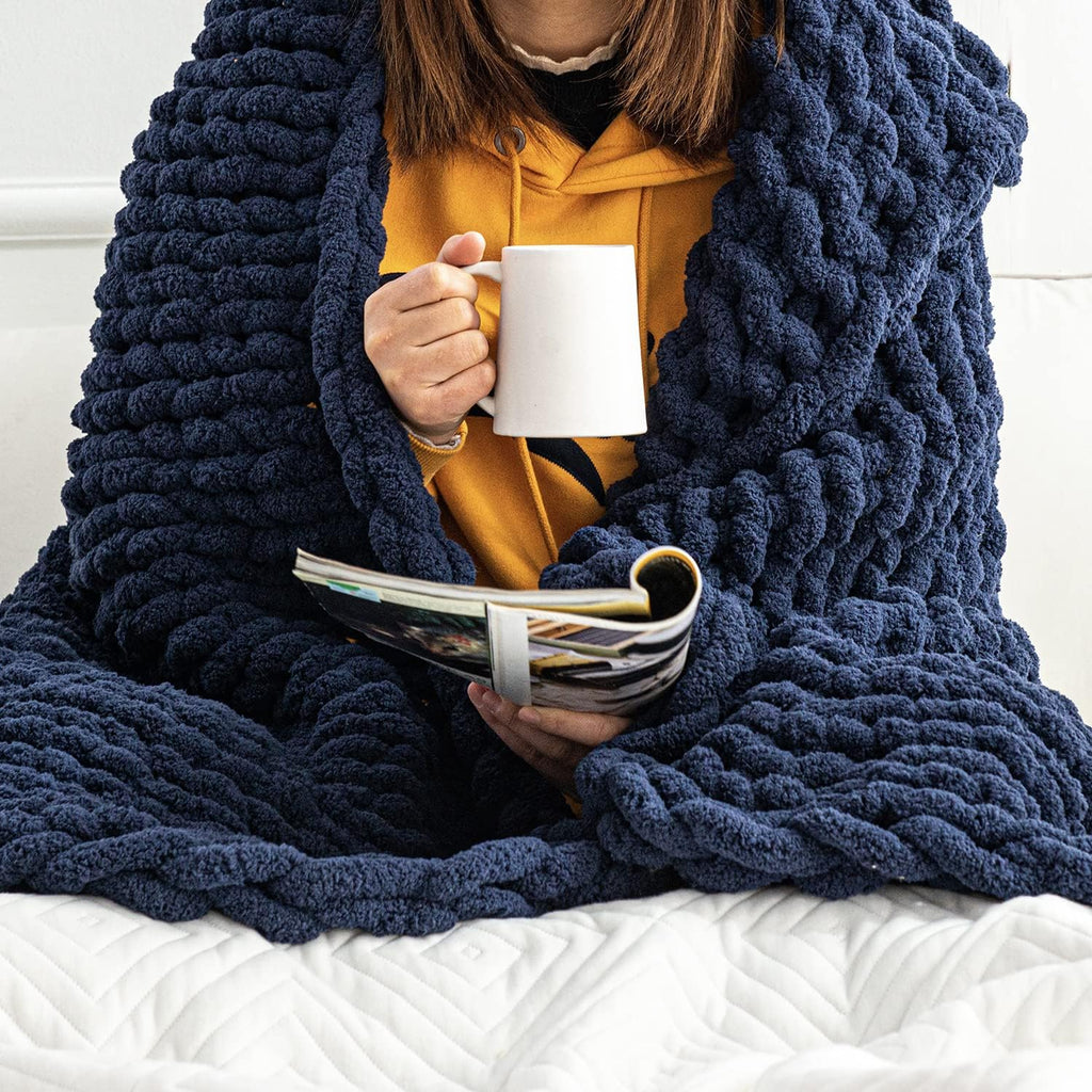 Blush Pink Chunky Knit Chenille Throw Blanket U8905