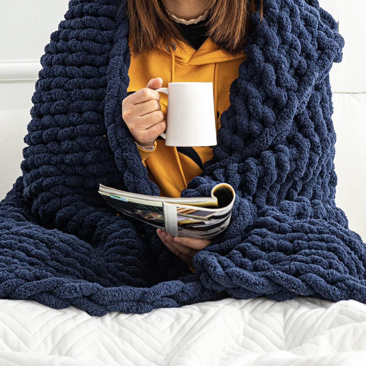 Blush Pink Chunky Knit Chenille Throw Blanket U8905
