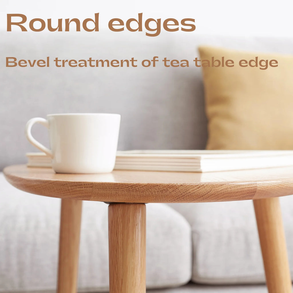 Solid Oak Wood Coffee Table with Pebble Shape, Natural Walnut, 25.6''×17.5''×19.7'' V53309