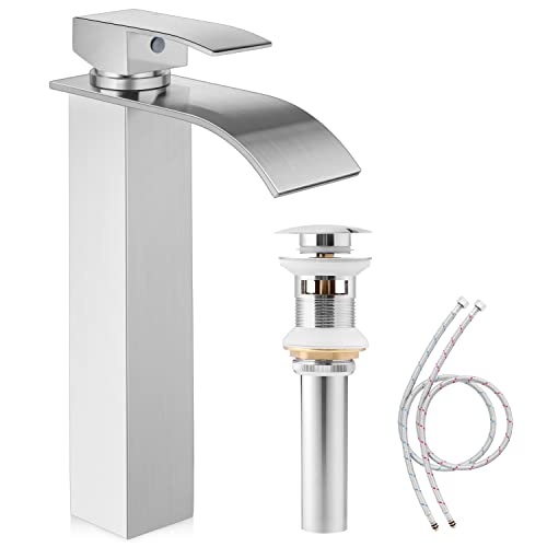 Brushed Nickel Stainless Steel Waterfall Single Handle Vessel Sink Faucet G612