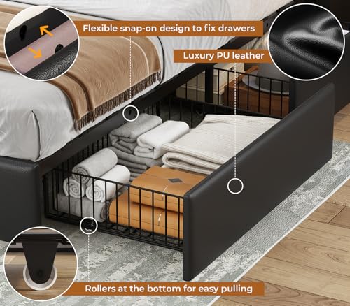 Gray Queen Bed Frame with Storage Headboard and 4 Drawers Z124