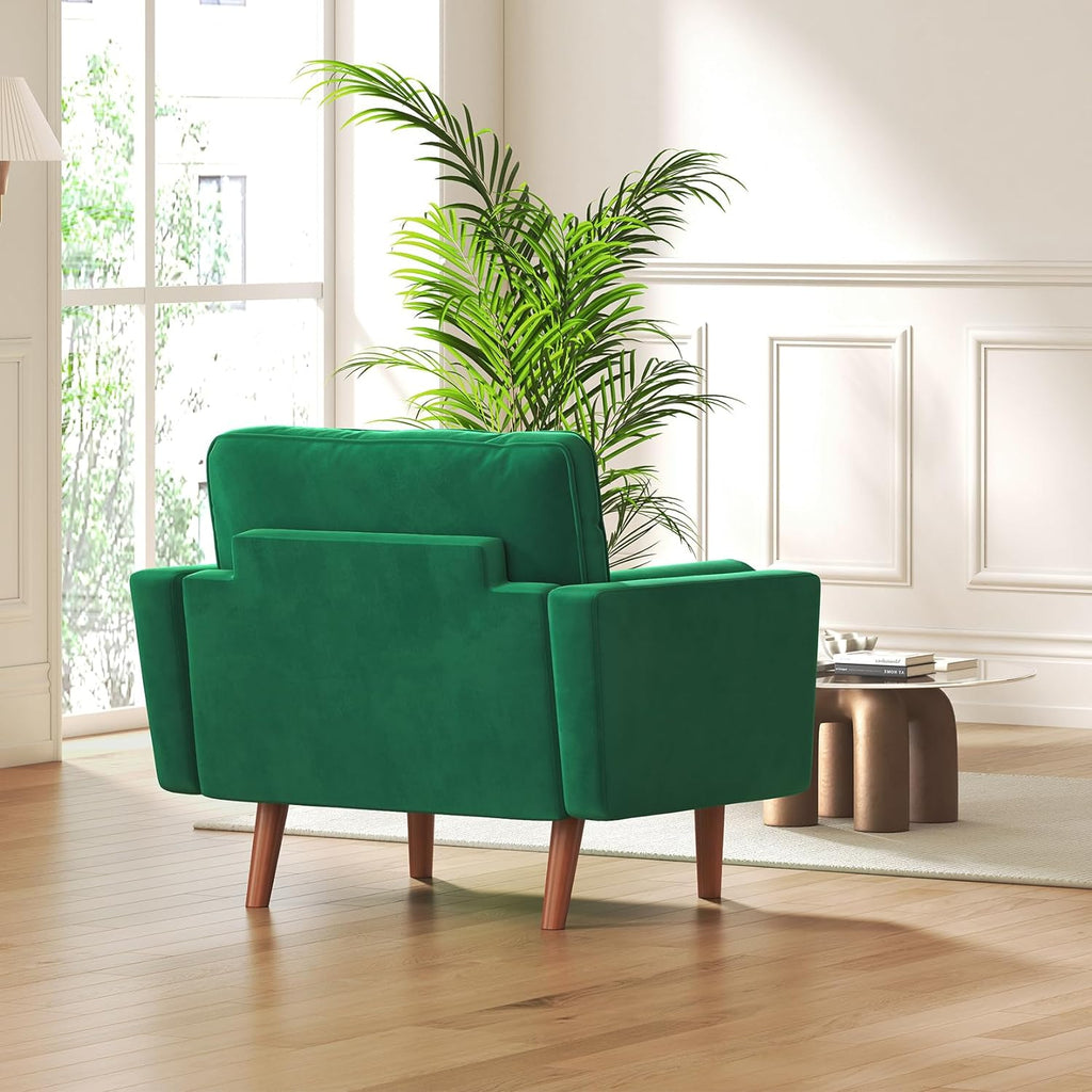 Green Velvet Button Tufted Accent Chair with 2 Pillows K65544