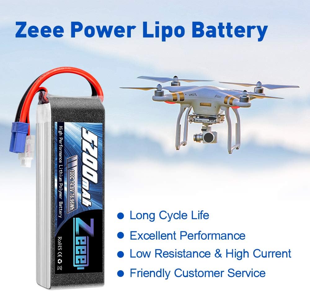 4S Lipo Battery 14.8V 5200mAh 100C EC5 Plug Soft Case 2 Pack P35799