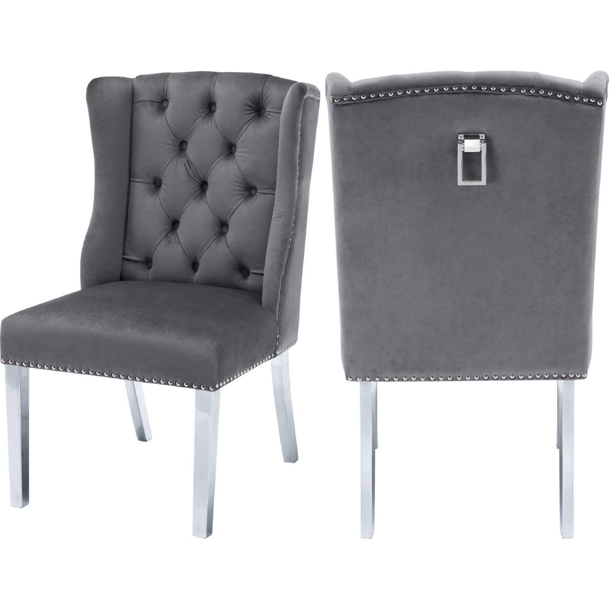 Grey Velvet Chrome Dining Chair (Set of 2) J551902