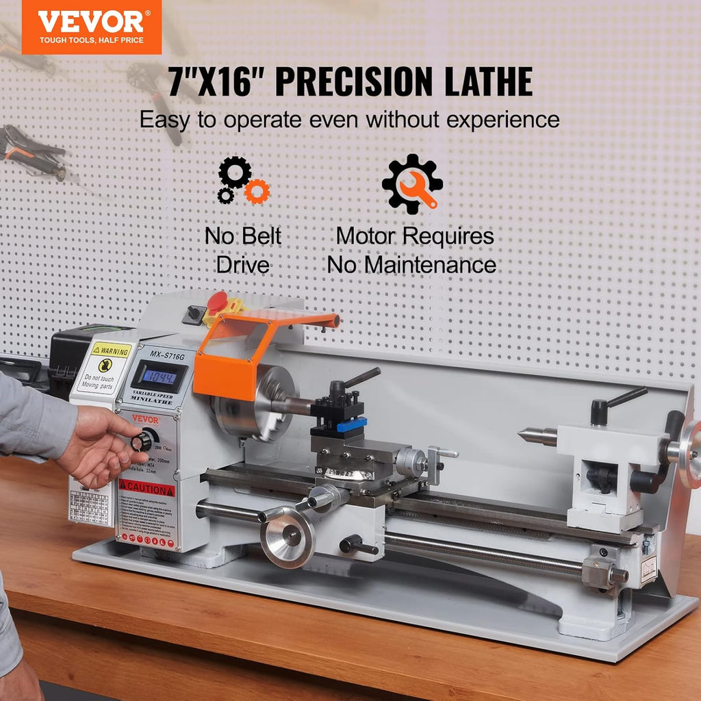 Mini Metal Lathe Machine, 7'' x 16'', 800W Precision Benchtop Power Metal Lathe H609