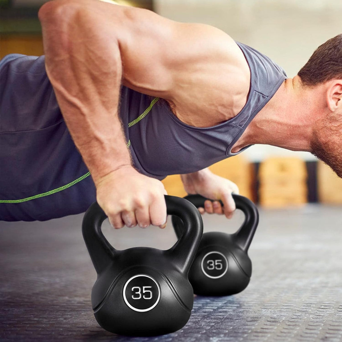 35lbs Kettlebell Weights with Wide Flat Base Textured Grip K454