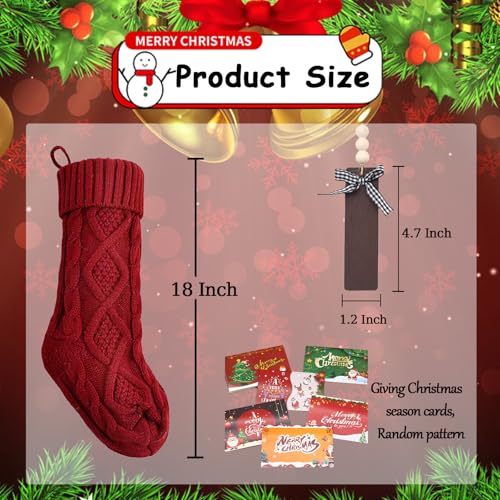 Set of 6 White Red Green 18" Cable Knitted Christmas Stockings with Wooden Name Tags Z930676