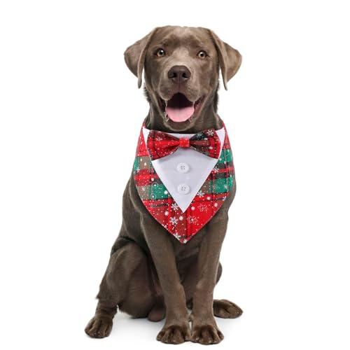 Green Plaid Dog Bandana with Bow Tie U5247